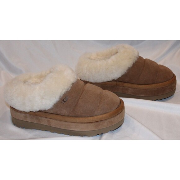 UGG TAZZLITA CHESTNUT SUEDE SHEEPSKIN PLATFORM SLIPPERS WOMEN'S NIB - Picture 3 of 8